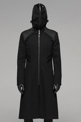 Black Long Sleeves Hooded Rivet Men's Punk Military Long Jacket